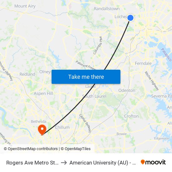 Rogers Ave Metro Station Bay 6 to American University (AU) - Tenley Campus map