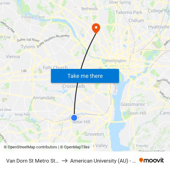 Van Dorn St Metro Station - Bay A to American University (AU) - Tenley Campus map