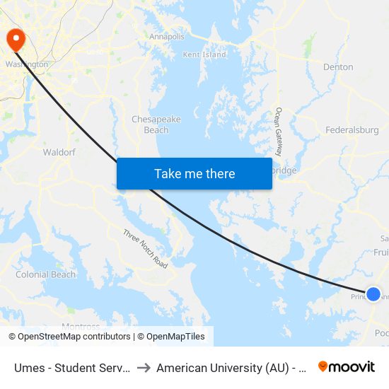 Umes - Student Services Center to American University (AU) - Tenley Campus map