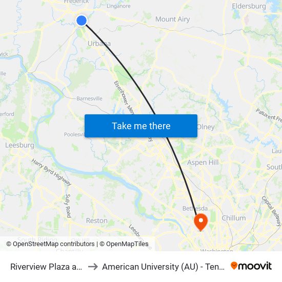 Riverview Plaza at Target to American University (AU) - Tenley Campus map