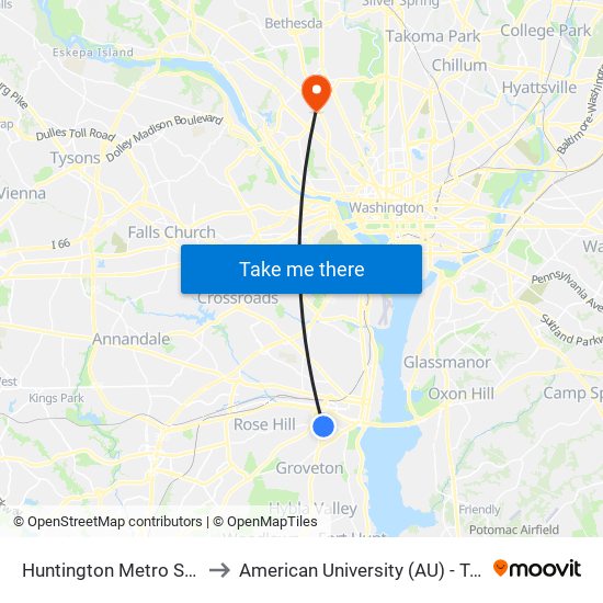 Huntington Metro South Bay C to American University (AU) - Tenley Campus map