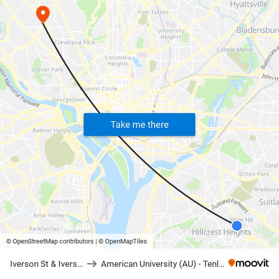 Iverson St & Iverson Mall to American University (AU) - Tenley Campus map