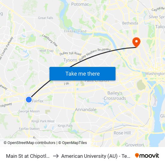 Main St at Chipotle (Holly) to American University (AU) - Tenley Campus map