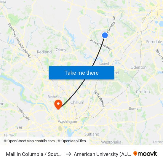 Mall In Columbia / South Lot (Westbound) to American University (AU) - Tenley Campus map