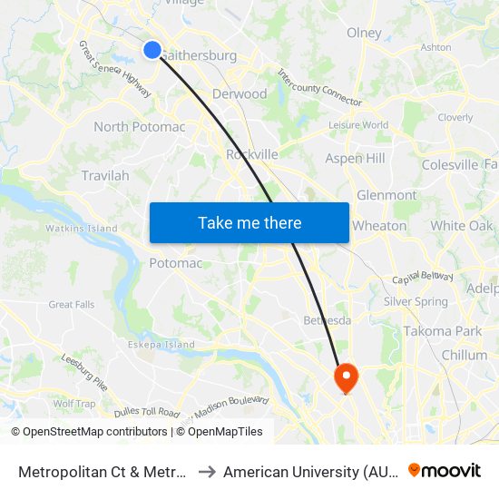 Metropolitan Ct & Metropolitan Grove Rd to American University (AU) - Tenley Campus map