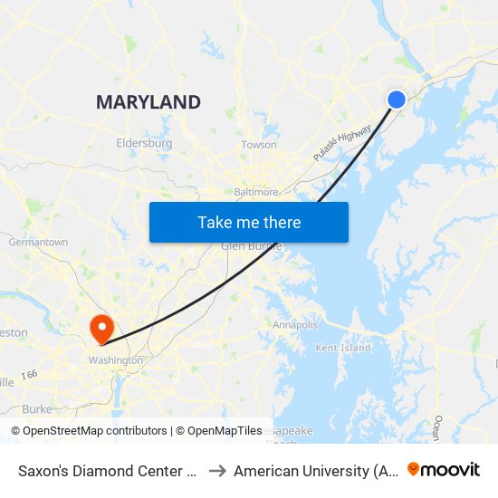 Saxon's  Diamond Center (1013 Beards Hill Rd) to American University (AU) - Tenley Campus map