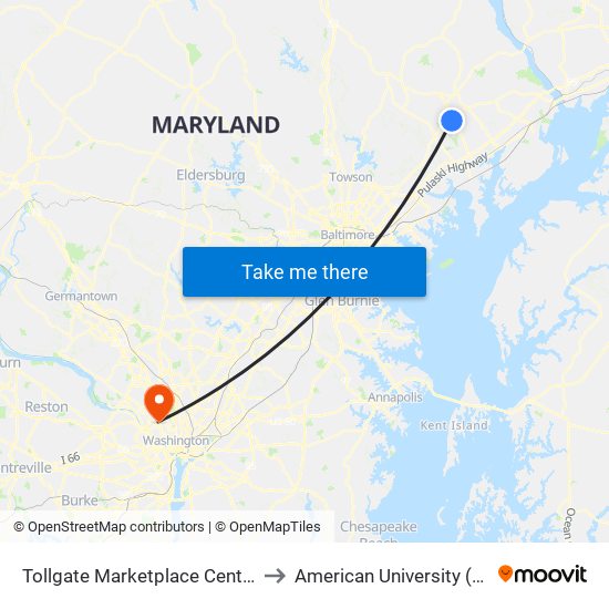 Tollgate Marketplace Center (680 Marketplace Dr) to American University (AU) - Tenley Campus map