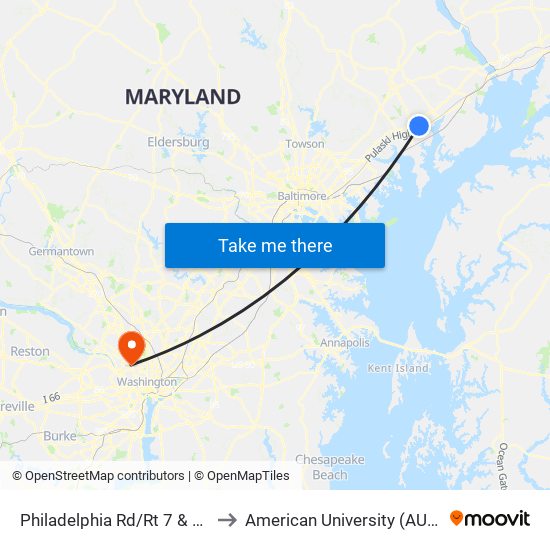 Philadelphia Rd/Rt 7 & Fours Seasons Dr to American University (AU) - Tenley Campus map