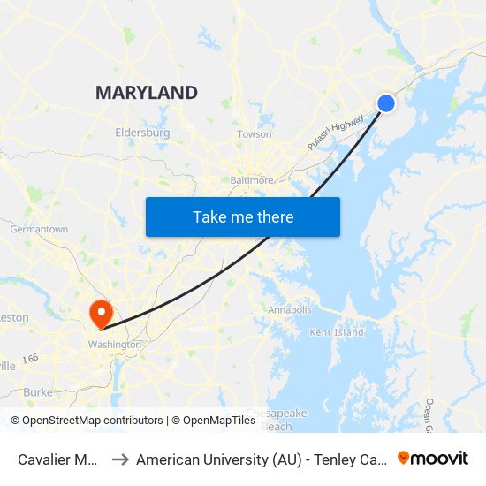 Cavalier Motel to American University (AU) - Tenley Campus map