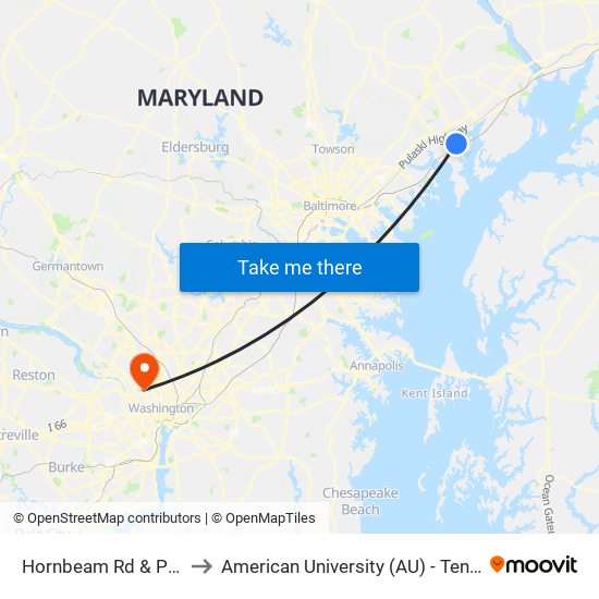 Hornbeam Rd & Perry Ave to American University (AU) - Tenley Campus map