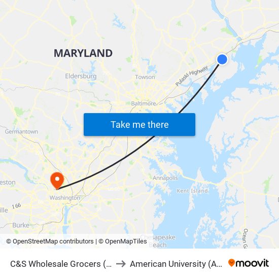 C&S Wholesale Grocers (Old Philadelphia Rd) to American University (AU) - Tenley Campus map