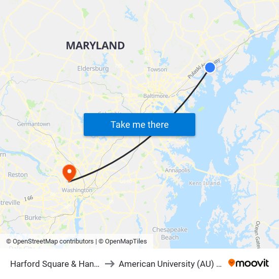 Harford Square & Hanson Rd ( A Ct ) to American University (AU) - Tenley Campus map