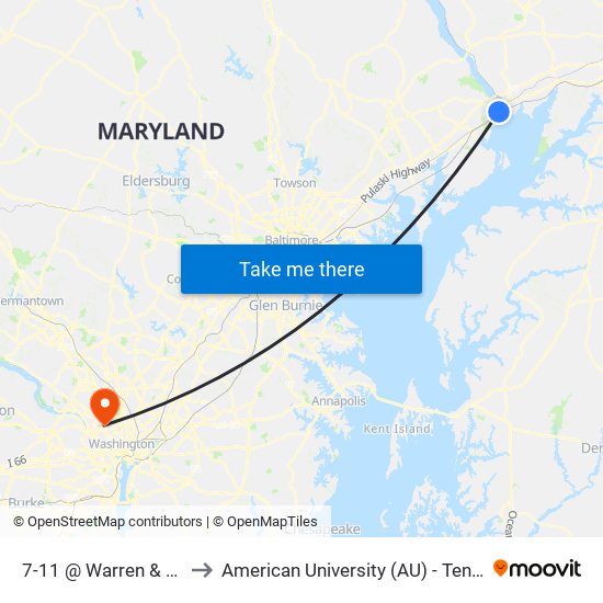 7-11 @ Warren & Union St to American University (AU) - Tenley Campus map