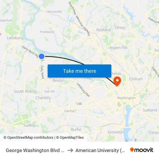 George Washington Blvd & Braeton Bay Terrace to American University (AU) - Tenley Campus map