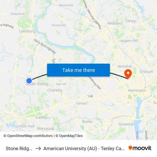 Stone Ridge II to American University (AU) - Tenley Campus map