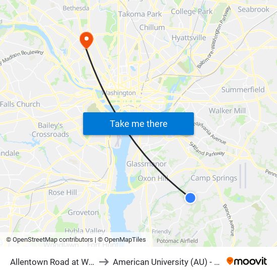 Allentown Road at Webster Lane to American University (AU) - Tenley Campus map