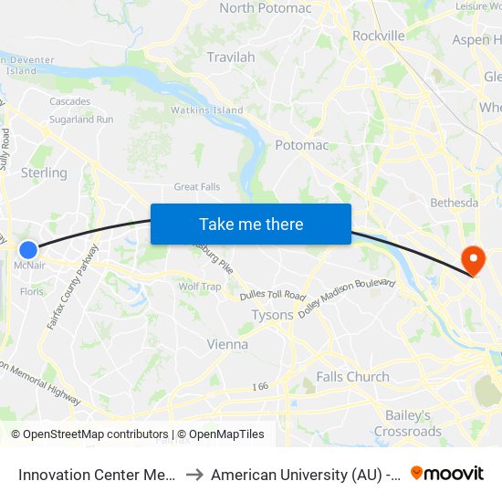Innovation Center Metrorail Station to American University (AU) - Tenley Campus map