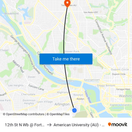 12th St N Wb @ Fort Myer Dr Ns to American University (AU) - Tenley Campus map