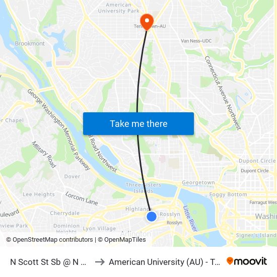 N Scott St Sb @ N Quinn St FS to American University (AU) - Tenley Campus map