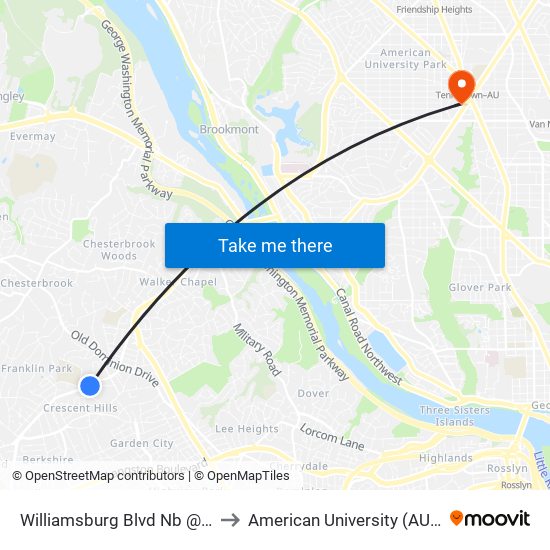 Williamsburg Blvd Nb @ N Emerson St Ns to American University (AU) - Tenley Campus map