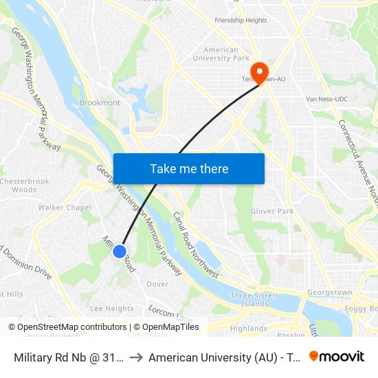 Military Rd Nb @ 31st St N Ns to American University (AU) - Tenley Campus map