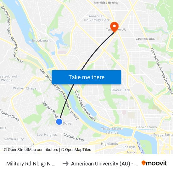 Military Rd Nb @ N Marcey Rd Ns to American University (AU) - Tenley Campus map