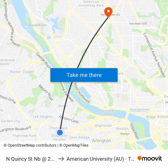 N Quincy St Nb @ 20th St N FS to American University (AU) - Tenley Campus map