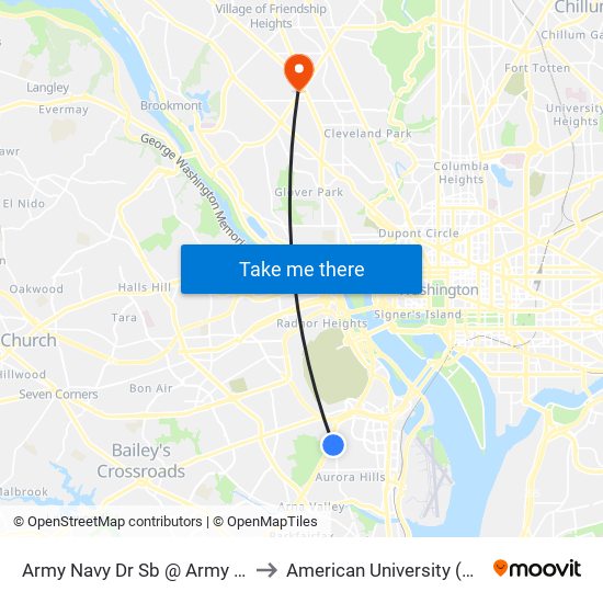 Army Navy Dr Sb @ Army Navy Cc Access Rd FS to American University (AU) - Tenley Campus map