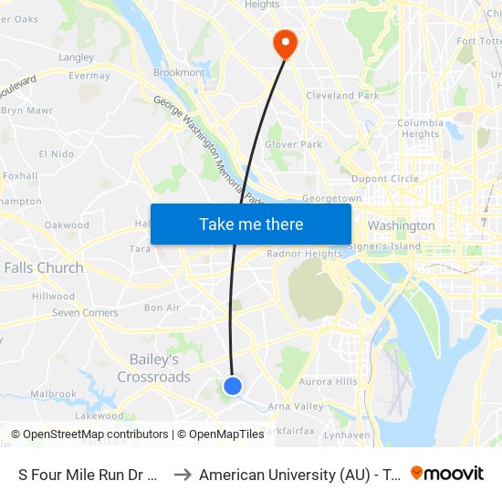 S Four Mile Run Dr Wb at 4191 to American University (AU) - Tenley Campus map