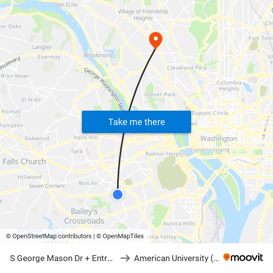 S George Mason Dr + Entrance To National Guard Ce to American University (AU) - Tenley Campus map