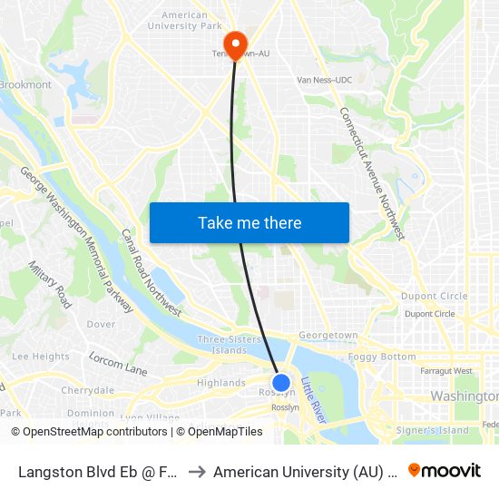 Langston Blvd Eb @ Fort Myer Dr Ns to American University (AU) - Tenley Campus map