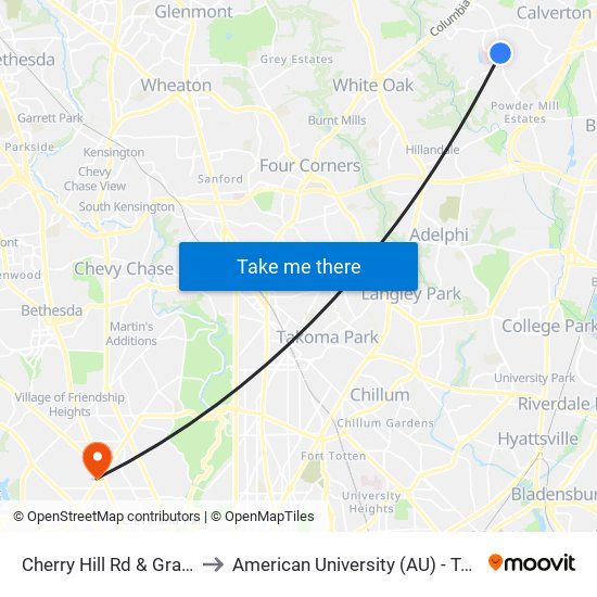 Cherry Hill Rd & Gracefield Rd to American University (AU) - Tenley Campus map