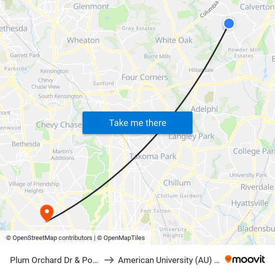 Plum Orchard Dr & Post Office Annex to American University (AU) - Tenley Campus map