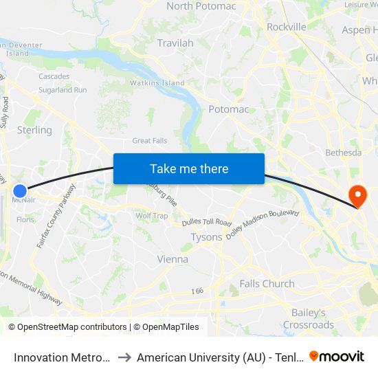 Innovation Metro Station to American University (AU) - Tenley Campus map