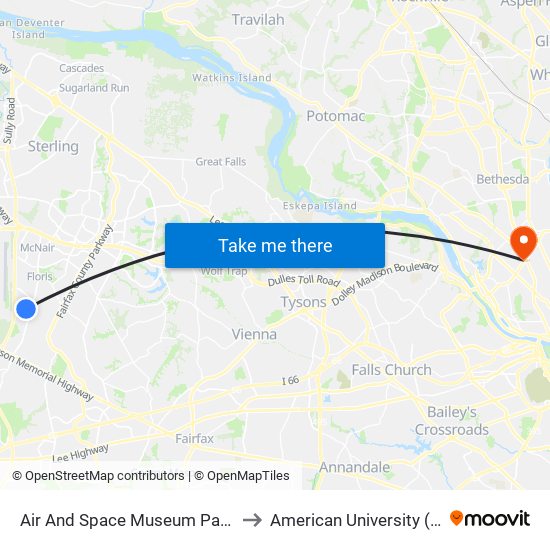 Air And Space Museum Parkway And Endeavor Drive to American University (AU) - Tenley Campus map