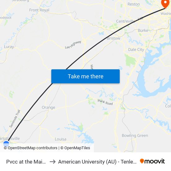 Pvcc at the Main Bldg to American University (AU) - Tenley Campus map