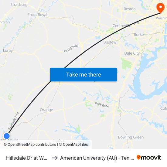 Hillsdale Dr at Walden Ct to American University (AU) - Tenley Campus map