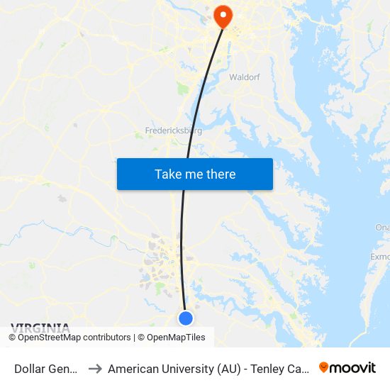 Dollar General to American University (AU) - Tenley Campus map