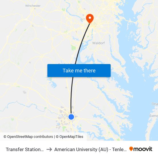 Transfer Station Bay E to American University (AU) - Tenley Campus map