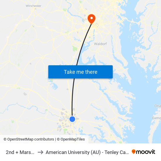 2nd + Marshall to American University (AU) - Tenley Campus map