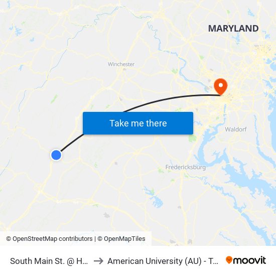 South Main St. @ Harrison St. to American University (AU) - Tenley Campus map