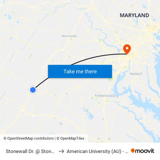 Stonewall Dr. @ Stonewall Heights to American University (AU) - Tenley Campus map