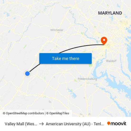 Valley Mall (West Side) to American University (AU) - Tenley Campus map