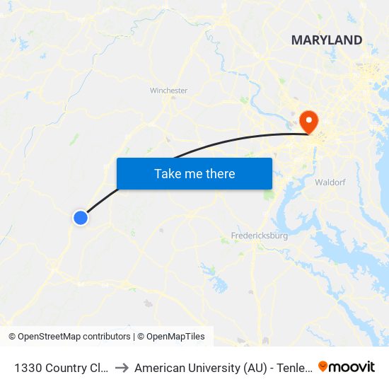 1330 Country Club Rd. to American University (AU) - Tenley Campus map