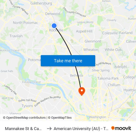 Mannakee St & Campus Dr (E) to American University (AU) - Tenley Campus map