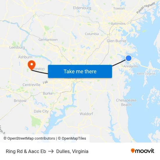 Ring Rd & Aacc Eb to Dulles, Virginia map
