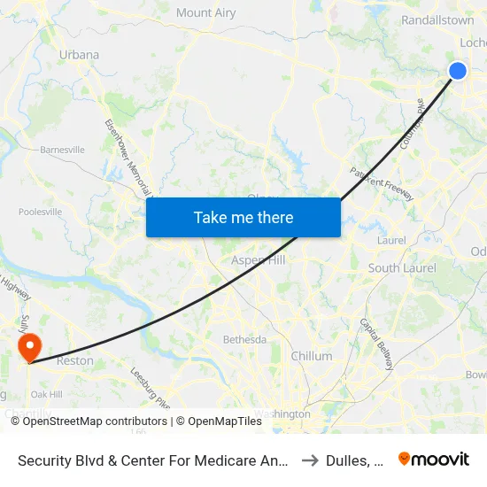 Security Blvd & Center For Medicare And Medicaid Services Eb to Dulles, Virginia map