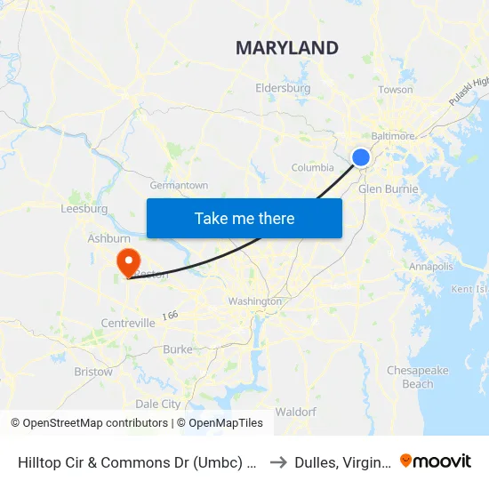 Hilltop Cir & Commons Dr (Umbc) Sb to Dulles, Virginia map