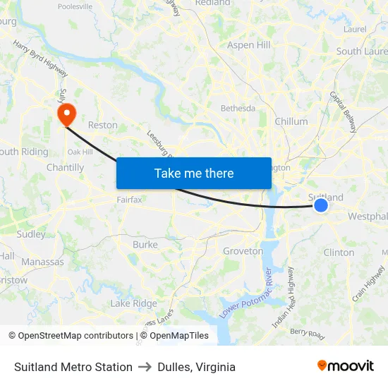 Suitland Metro Station to Dulles, Virginia map