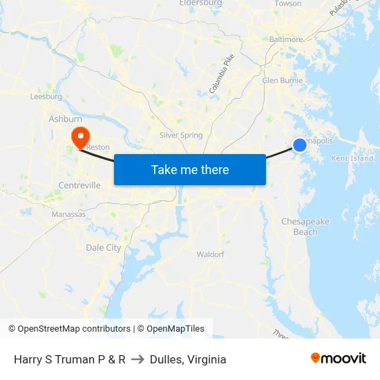Harry S Truman P & R to Dulles, Virginia map